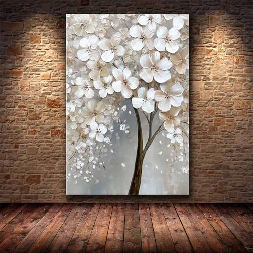Tableau texture fleur blanche 60x80cm pour salon moderne - 4