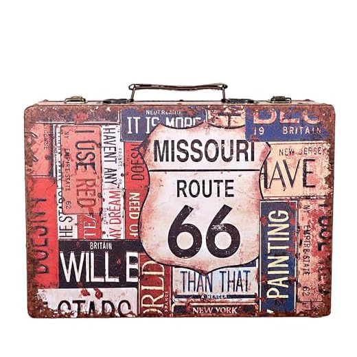 Birendy Truhe Kiste Reise, Auto Koffer, Kofferset, Mit Kunstleder Schatzkiste Piratenkiste, Holzbox (1711-Route66-M-26cm)