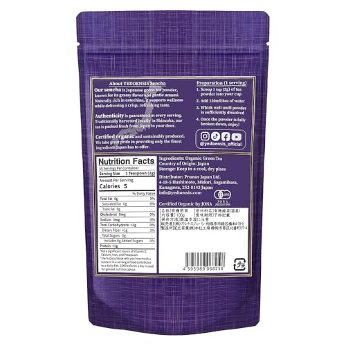 Image of YEDOENSIS Sencha Powder - Organic Japanese Green Tea Powder, Vegan, Gluten-Free (100g)