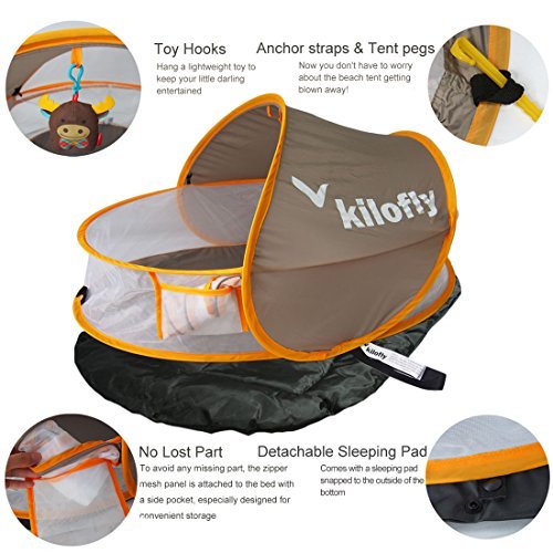 kilofly Baby Toddler Instant Pop Up Portable UPF 35+ Travel Beach Tent + 2 Pegs - Thumbnail 2
