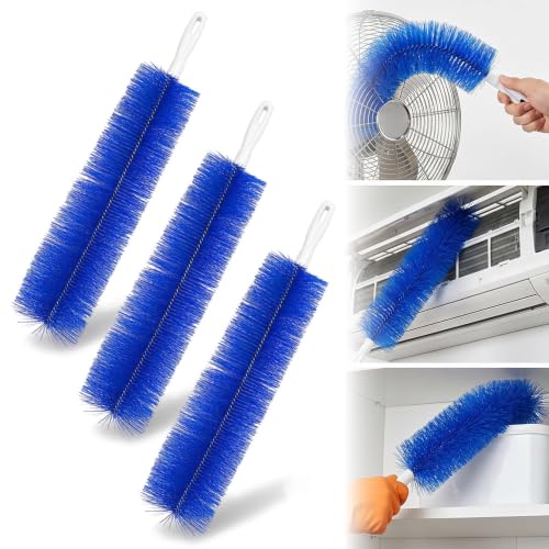 Image of Bendable Microfiber Head, Fan Cleaner Brush, Reusable Fan Brush Cobweb Duster Microfiber Duster Ideal for Ceiling Duster, Household Duster Curtains,Fan Cleaner for Box Fan (Blue-3Pcs)