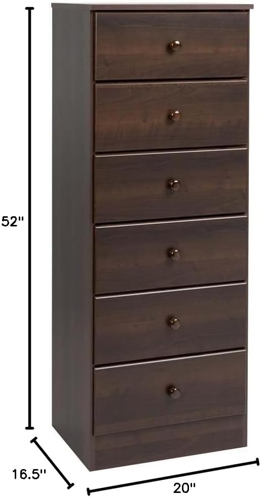 Prepac Astrid 6 Drawer Tall Chest, Espresso & Astrid 2-Drawer Nightstand, Espresso