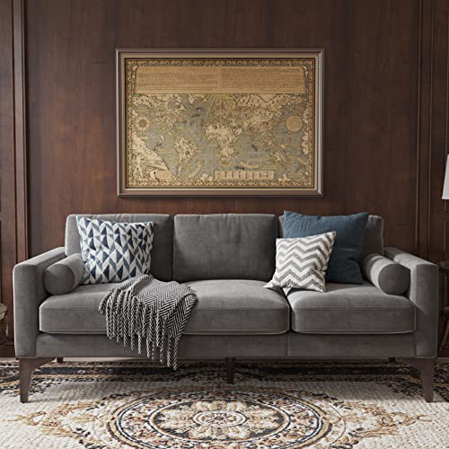 Yeshomy Rivet Mid-Century Upholstered Modern Sofa Couch No Assembly Required Loveseat With Sturdy Wooden Feet, 77" W, Dark Gray Without Shaded Velvet #TOP1