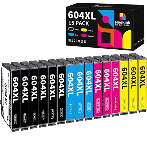 Hookink 604 604XL Cartucce Compatibili per Cartucce Epson 604 XL Multipack per Expression Home XP-2200 XP-2205 XP-3200 XP-3205 XP-4200 WorkForce WF-2910 WF-2930 WF-2935 Alta Capacità (15 Pack)