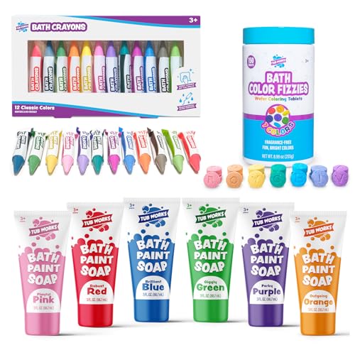Image of Tub Works® My Colorful Bath™ Kids Bath Set | Nontoxic | Fizzy Bath Color Tablets (150 Count), Smooth™ Bath Crayons (12 Pack) & Bath Paint Soap (6 Pack) | Creative Bath Toys for Toddlers & Kids