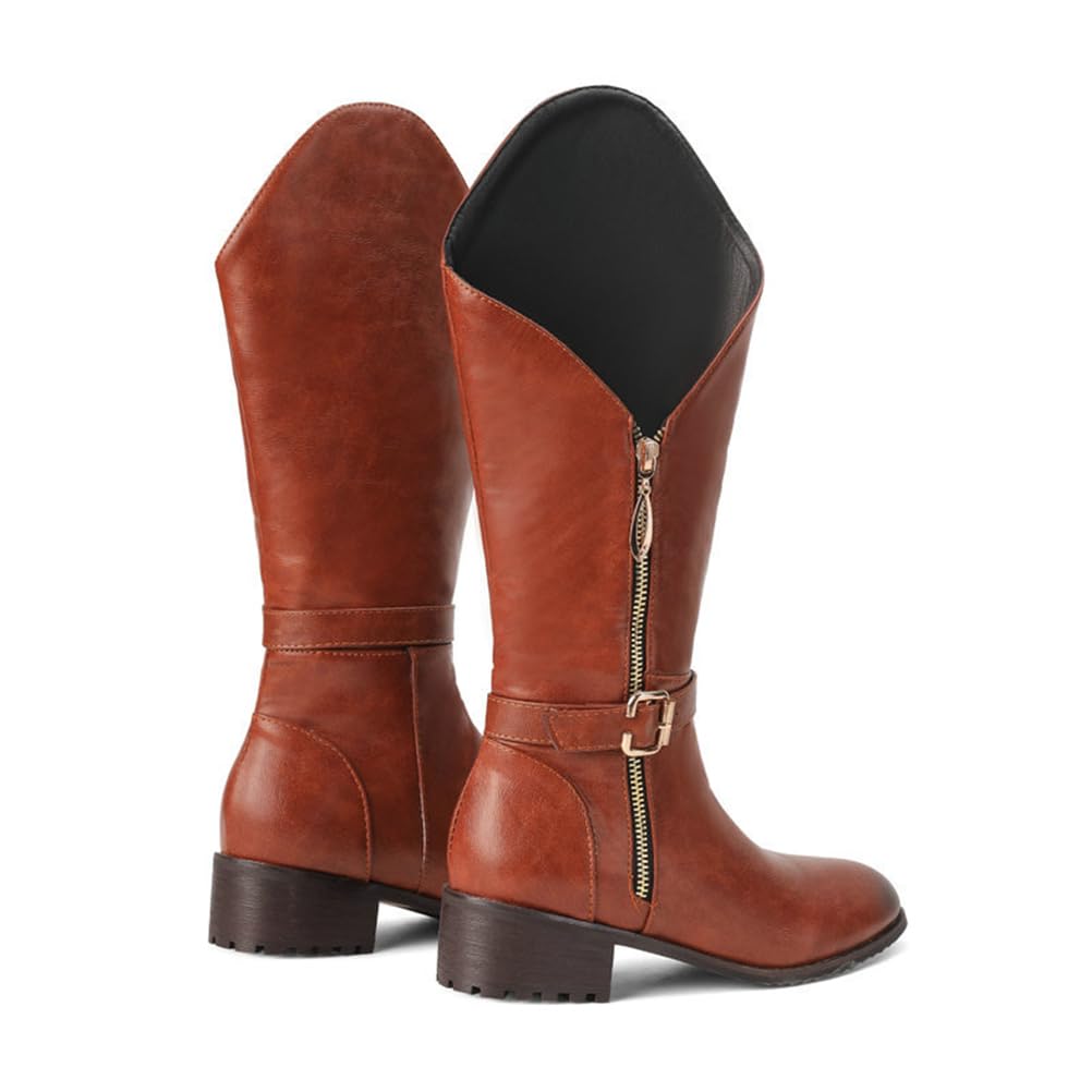 Mujer Planas Botas Altas hasta la Rodilla para Mujeres Botas de Montar de Cuero Sintético