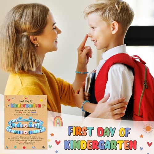 Image of First Day of Kindergarten Bracelet, Back to School Gifts Bracelet for Kids - Mommy and Me Bracelets, Back To School Supplies Adjustable Bracelets for Mom Daughter Son Girls Boys