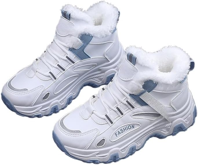 Women's Casual High Top Shoes, Winter Plush Lined Warm Shoes, Thick Soled Lace-up Sports Shoes