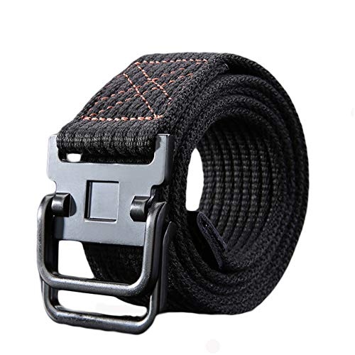 JIER Unisex Stoffgürtel Mit Schnalle Doppel D-Ringe Leinwand Canvas Schnalle Gürtel Nylon Militär Outdoor Gürtel Elastischer Stretchgürtel Belt (Schwarz)