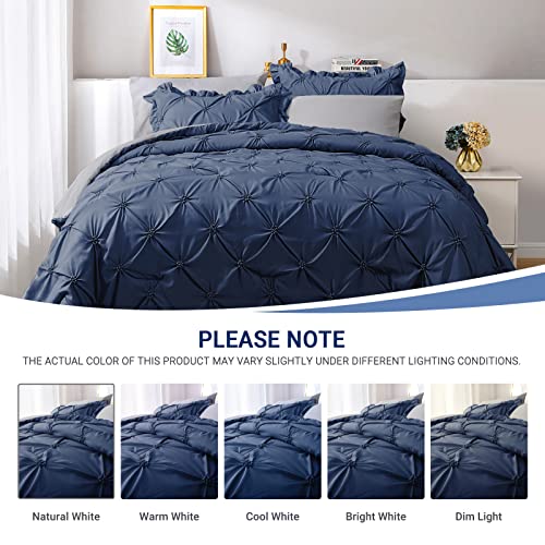 JOLLYVOGUE Queen Comforter Set 7 Pieces, Navy Blue/Gray Bed in a Bag Comforter Set for Bedroom, Bedding Comforter Sets with Comforter, Sheets,Ruffled Shams & Pillowcases