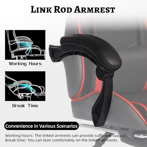 Image of Gaming Chair with Headrest and Lumbar Support, High Back Leather Computer Office Desk Chair with Footrest, 360 Swivel Height Adjustable Recliner Game Chair (Red Black)