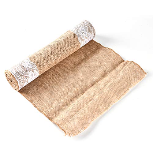 Best Review Maxjute Burlap Lace Table Runner, Rustic Natural Jute Country Wedding Party Bridal Shower Babe Shower Dining Table Decoration 12x108 inches
