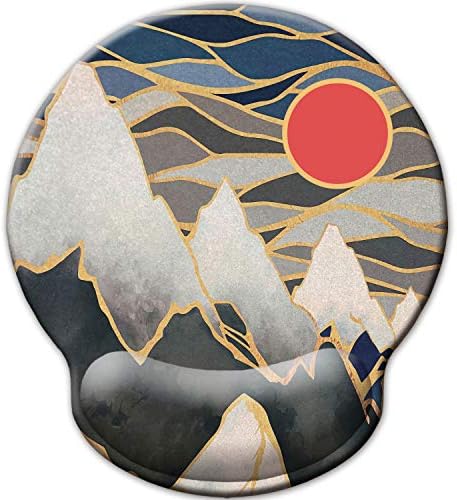 Mouse Pad with Wrist Rest Support, Custom Original Memory Foam Wrist Rest Pad Non-Slip Ergonomic Desk Gaming Mouse Mat for Home & Office (Japanese Ocean Waves Sunrise Mountains)