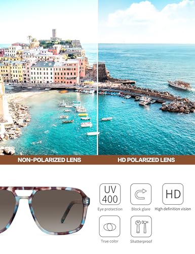 Image of Mens Acetate Polarized Sunglasses: Retro Square Sun Glasses UV400 Protection Anti-Glare Shades for Driving Travel