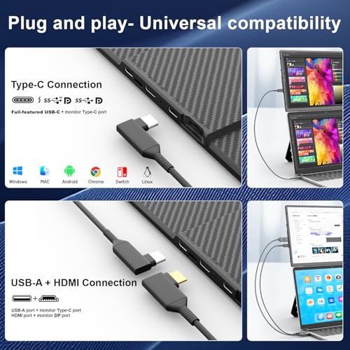 Image of Teamgee 16.1 inch Laptop Screen Extender 1200P IPS Portable Monitor, 120% RGB Color & 360 Rotation, Height-Adjustable, Magnetic Stand, VESA Mountable, Full-OS Compatibility
