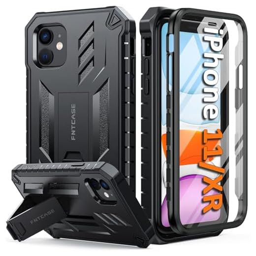 FNTCASE Coque pour iPhone 11: Antichoc Housse avec Support pour iPhone XR Shock-Absorption Case Cover Anti-Rayures Protection Militaire 360 Degrés Résistante Étui Bumper 6,1 Pouces(Noir)