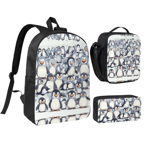 Sac à dos pingouins grand format avec trousse et sac repas pour ranger toutes les fournitures