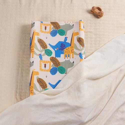 Image of Baby Changing Pad Cover, Changing Table Cover for Girls Boys, Ultra Soft Breathable, 2 Pack Animal Geometry & Blue