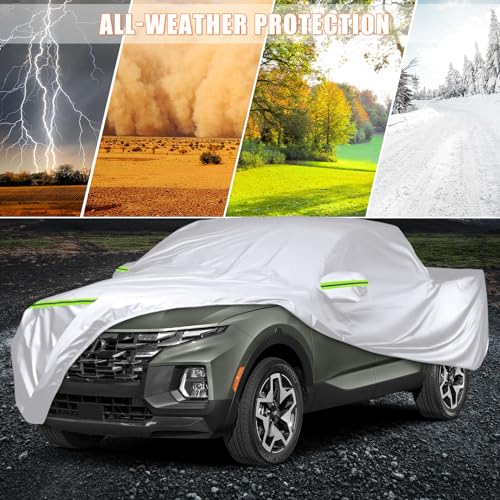 Image of Waterproof Car Covers Replace for 2021-2025 Hyundai Santa Cruz, 6 Layers Silver All Weather Custom-fit Car Cover with Zipper Door & Windproof Bands for Snow Rain Dust Hail Protection