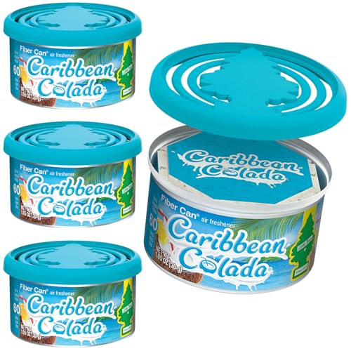 LITTLE TREES Car Air Freshener | Fiber Can Provides Long Lasting Scent for Auto or Home | Recycled Fiber | Caribbean Colada 4 Air Fresheners