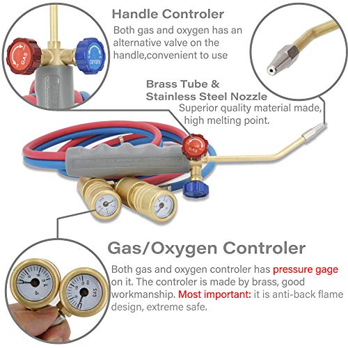 Oxygen Mapp Torch Kit With Pressure Meter With Tank Support, Glasses And Flint Spark Lighter(Gas Cylinders Not Included) #TOP3