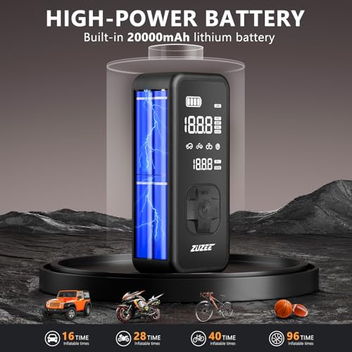 Image of ZUZEE Tire Inflator Portable Air Compressor - 4X Faster Inflation, 150PSI Air Pump for Car Tires with Digital Pressure Gauge /LED Light, Portable Tire Inflator for Car, Moto, Bike, Ball, etc(Black)