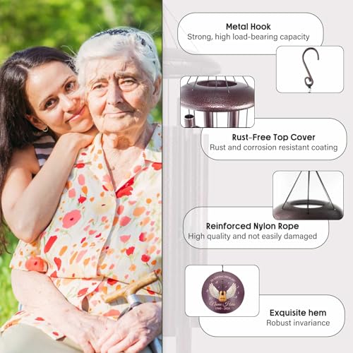 Image of Personalized Memorial Wind Chimes for Loss of Loved One, 30 inch /36 inch /45 inch Sympathy Wind Chimes in Memory of Mother Father Memorial Gifts, Produced in Texas