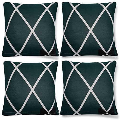 Image of HOKIPO Polyester Blend Stretchable Cushion Cover for Sofa 16 inch x 16 inch, Pack of 4 (AR-4098-D22*4),Blue