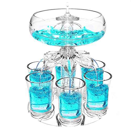 Party Drink Dispenser with 6 Shot Glasses 45ml Set - Game Shot Glass Dispenser Acrylic Touchless Shot Pourer for Juice Spirits Cider Whiskey Cocktail Fun Bar Accessories Home Gifts (V2)
