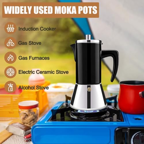 Image of 12 Cup Thickened 304 Stainless Steel Moka Pot Stovetop Espresso Maker Cafeteras Italian Percolator Espress Makers Capable Greca Mocha Coffee Machine for Induction Home and Camping 600ml 20oz