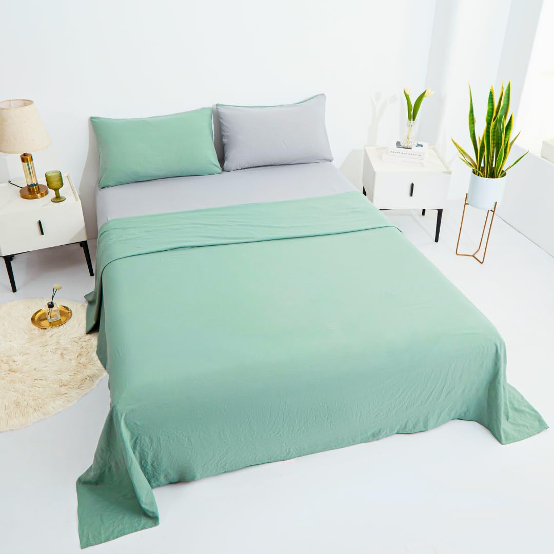 KUMY Juego de Sábanas Lisas- Sábanas Encimera-Sábana Bajera Ajustable- Fundas de Almohada- 100% Poliéster (Cama 150, Verde)