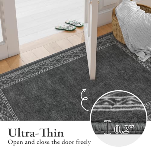Image of Lahome Modern Bordered 2x3 Rugs for Entryway Bedroom, Gray Kitchen Rugs Non Slip Washable Ultra-Thin Indoor Door Mat for Entry, Soft Stain Resistant Throw Carpet for Laundry(2x3ft,Gray)