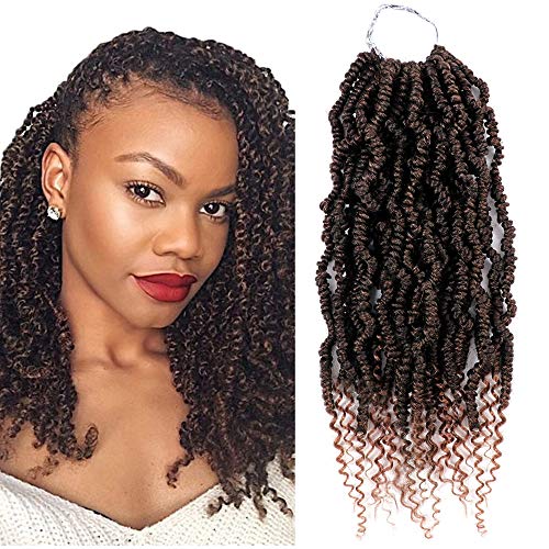 4 Pack Senegalese Spring Twist Crochet Hair 14 Inch Fluffy Twist Crochet Braids Hair Curl End Synthetic Braiding Hair Extensions (T1B/30#)