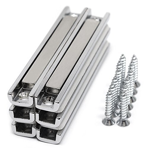 CMS Magnetics Super Strong Neodymium Channel Magnets with Countersunk Holes, 45 LB Holding Power Each for Doors, Cabinets or Gun Mounting Magnets Screws Included 6 Pack
