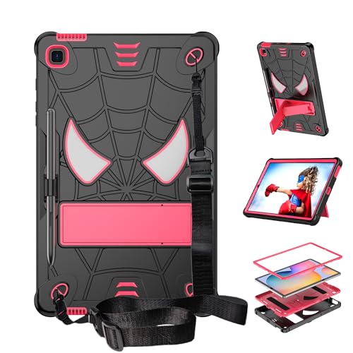 Étui Samsung Galaxy Tab S6 Lite 10.4 pour enfant avec support et bandoulière antichoc noir rose