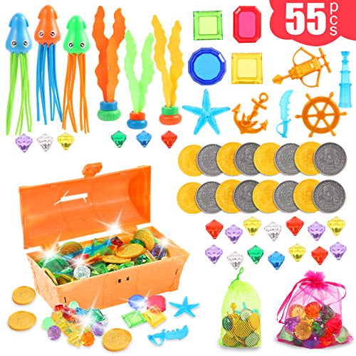 Tuptoel Pool Toys, 55Pcs Summer Diving Toys - Gems, Octopus, Diving Ball, Pool Treasure Chest Set - Underwater Games Swimming Pool Toys for Kids/Teens/Adults 6 7 8 9+ (Orange) Tuptoel Pool Toys, 55Pcs Summer Diving Toys - Gems, Octopus, Diving Ball, Pool Treasure Chest Set - Underwater Games Swimming Pool Toys for Kids/Teens/Adults 6 7 8 9+ (Orange)