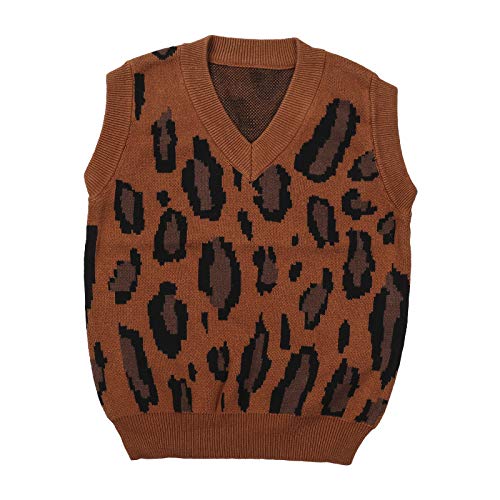 AmbabeOnline Toddler Girls Boys Sweater Vest Thick V-Neck Knitted Vest Fall Winter Leopard Knitwear (Dark Brown, 2-3 Years)