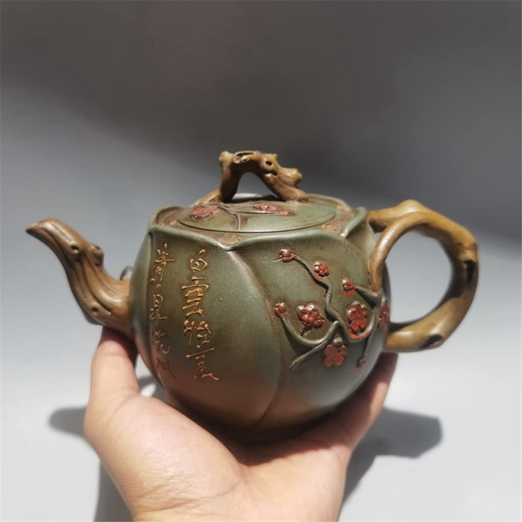 MHTCJ Chinese Yixing Purple Sand Teapot Green Clay Handmade Bowl Plum Blossom Pot Tea Set Jiang Rong 450ml