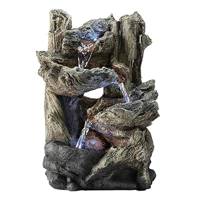 Alpine Corporation | 14"H Indoor Tiered Log Tabletop Fountain with LED Lights — Cascading Waterfall Design Creates Relaxing Ambiance for Home & Office Décor