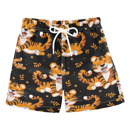 ALAZA Cartoon Tiger Boys Quick Dry Beach Board Shorts Kids Swim Trunks Bathing Suit Swimsuit 4T Multicolor
