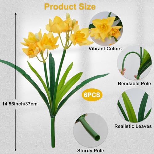 Jasmisy JA-DAFFODILS-YE 6Pcs Artificial Spring Flowers Yellow Fake Daffodil Flowers Narcissus Flowers thumb #1