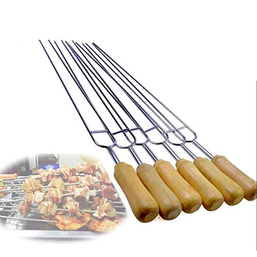U-shaped Barbecue Needles Roasting Sticks BBQ Forks Stainless Steel Grill Pin Kebab Skewers with Wooden Handle Anti-hot