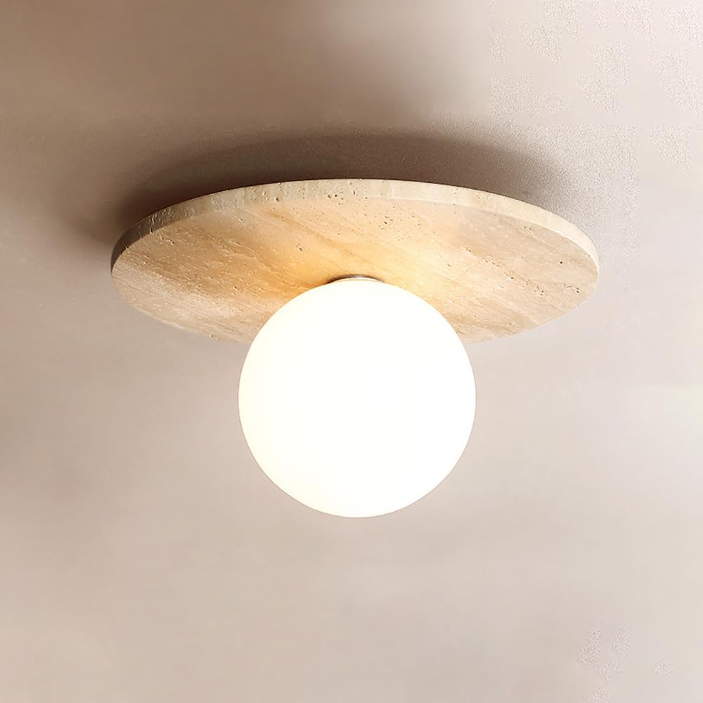 Lampe de plafond en pierre naturelle et verre opalin haut de gamme