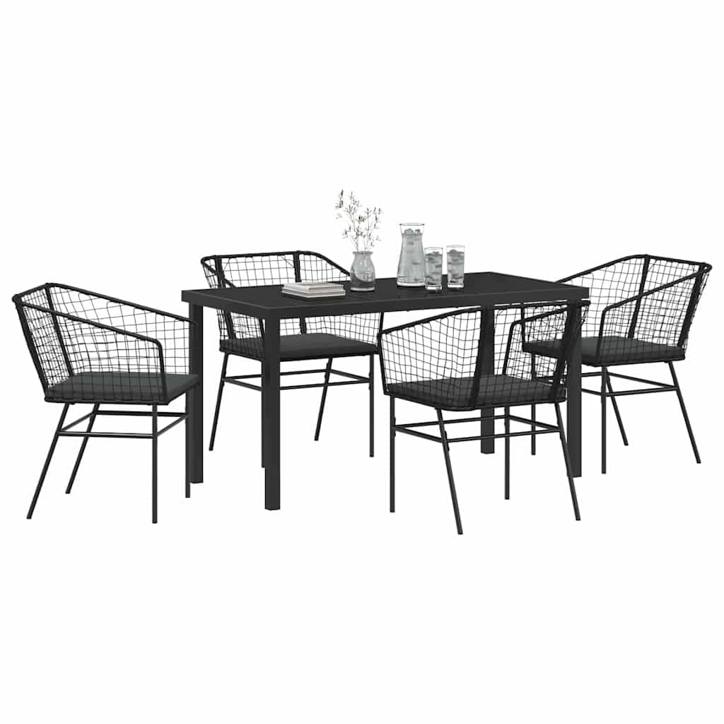 Set da Pranzo per Giardino 5 pcs Nero Polyrattan, Tavolo Lounge per Esterno, Arredo Relax, Sedia e Divano, Resistente, Ideale per Veranda, Patio, Balcone, Aperitivi e Pranzi