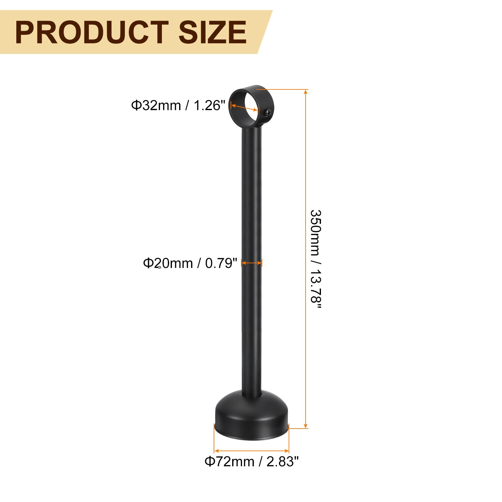 QUARKZMAN Lot 4 Supports Tringle Rideaux pour Montage Au Plafond, Compatibles Tubes 32 Mm (1,26") Et 350 Mm (13,78"), Acier Inoxydable, pour Murs, Armoires, Rideaux, Noir