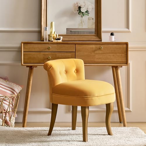 HULALA-HOME-Velvet-Vanity-Stool-with-Low-Back-Modern-Vanity-Chair-with-Solid-Wood-Legs-Small-Upholstered-Makeup-Chair-Home-Decor-for-Bedroom-Living-Room-Dressing-TableWomen-GirlsMustard HULALA HOME Velvet Vanity Stool with Low Back Modern Vanity Chair with Solid Wood Legs Small Upholstered Makeup Chair Home Decor for Bedroom Living Room Dressing TableWomen GirlsMustard