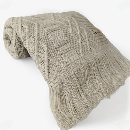 Manta de Tricô com Franjas Padrão Geométrico 150x90cm para Sofá P...
