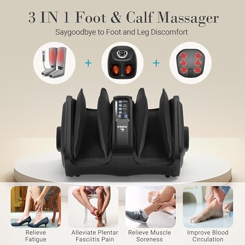 Image of CuPiLo Shiatsu Foot Calf Massager with Heat & Remote, FSA Eligible HSA | 6-Level Compression, 3 Modes Kneading for Neuropathy Plantar Fasciitis, 360 Adjustable Bar for Feet Ankles Calves, Size 14