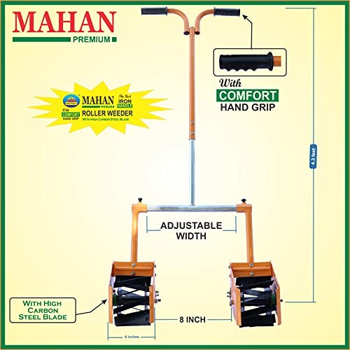 Image of Mahan MDRRWPP 6 Manual Double Row Roller Weeder 6 Inch (2 nos) with Plant Protection Plate and Adjustable Long Handle