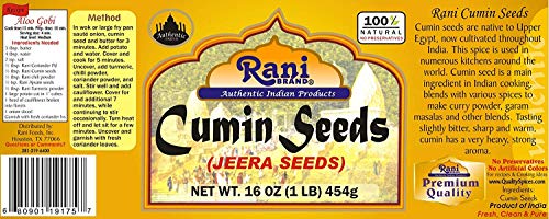 Rani Cumin Seeds Whole (Jeera) Spice 16Oz (1Lb) 454G Pet Jar ~ All Natural | Gluten Friendly | Non-Gmo | Vegan | Indian Origin #TOP6
